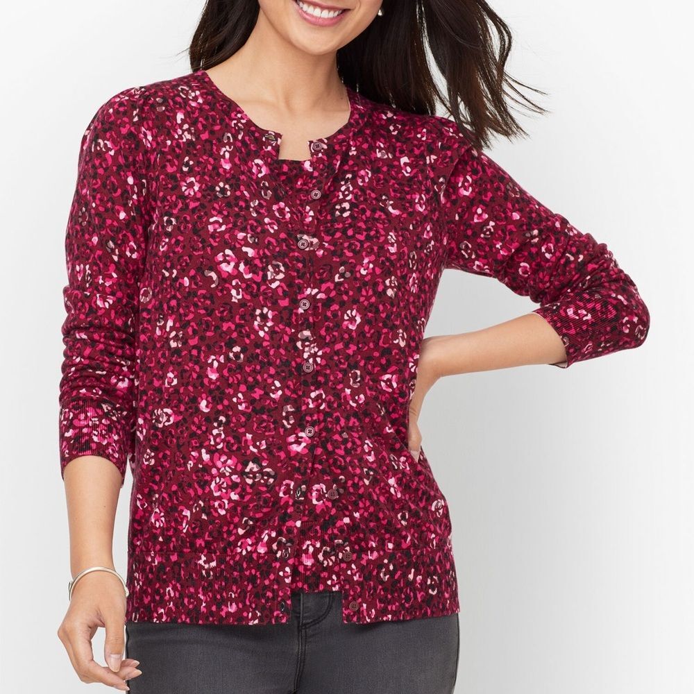 Talbots Charming Cardigan in abstract leopard NWT